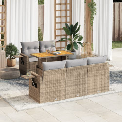 6 Pcs conjunto de sofás p/ jardim com almofadões vime PE bege