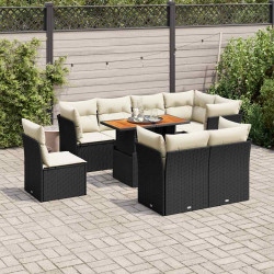9 Pcs conjunto de sofás p/ jardim c/ almofadões vime PE preto