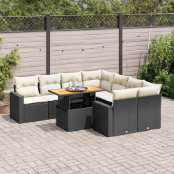 9 Pcs conjunto de sofás p/ jardim c/ almofadões vime PE preto