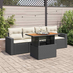 5 Pcs conjunto sofás de jardim com almofadões vime PE preto