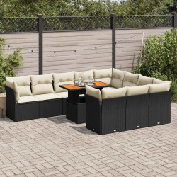 11 Pcs conjunto sofás de jardim c/ almofadões vime PE preto