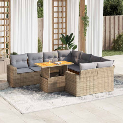 9 Pcs conjunto de sofás p/ jardim com almofadões vime PE bege