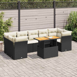 8 Pcs conjunto sofás de jardim com almofadões vime PE preto