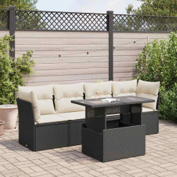 5 Pcs conjunto sofás de jardim com almofadões vime PE preto