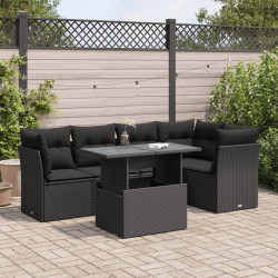 6 Pcs conjunto sofás de jardim c/ almofadões vime PE preto