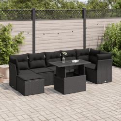8 Pcs conjunto sofás de jardim com almofadões vime PE preto