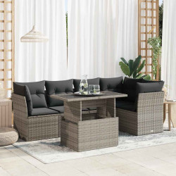 6 Pcs conjunto sofás de jardim com almofadões vime cinzento
