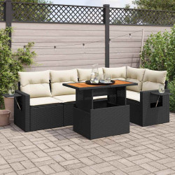 6 Pcs conjunto sofás de jardim c/ almofadões vime PE preto