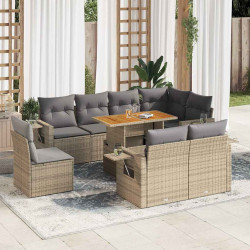 9 Pcs conjunto de sofás p/ jardim com almofadões vime PE bege