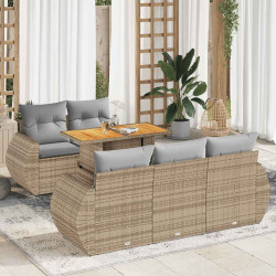 6 Pcs conjunto de sofás p/ jardim com almofadões vime PE bege