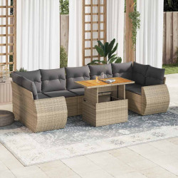 8 Pcs conjunto de sofás p/ jardim com almofadões vime PE bege