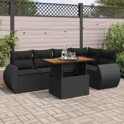 6 Pcs conjunto sofás de jardim c/ almofadões vime PE preto