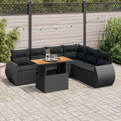 7 Pcs conjunto de sofás p/ jardim c/ almofadões vime PE preto