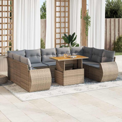 10 Pcs conjunto de sofás p/ jardim com almofadões vime PE bege