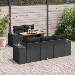 6 Pcs conjunto sofás de jardim c/ almofadões vime PE preto