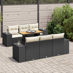7 Pcs conjunto de sofás p/ jardim c/ almofadões vime PE preto