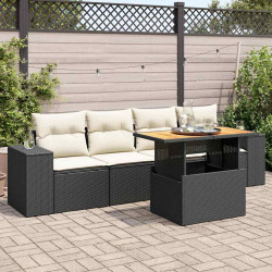 5 Pcs conjunto sofás de jardim com almofadões vime PE preto