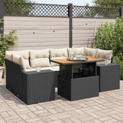 7 Pcs conjunto de sofás p/ jardim c/ almofadões vime PE preto