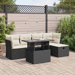 6 Pcs conjunto sofás de jardim c/ almofadões vime PE preto