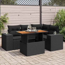 5 Pcs conjunto sofás de jardim com almofadões vime PE preto