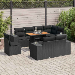 9 Pcs conjunto de sofás p/ jardim c/ almofadões vime PE preto