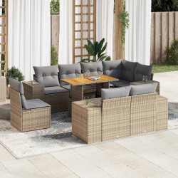 9 Pcs conjunto de sofás p/ jardim com almofadões vime PE bege