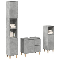 3 Pcs conj. móveis casa banho derivados madeira cinza cimento