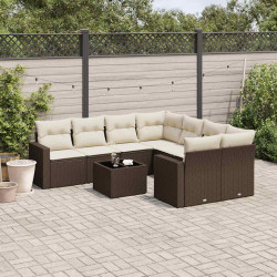 9 Pcs conjunto sofás p/ jardim c/ almofadões vime PE castanho