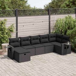 7 Pcs conjunto de sofás p/ jardim c/ almofadões vime PE preto