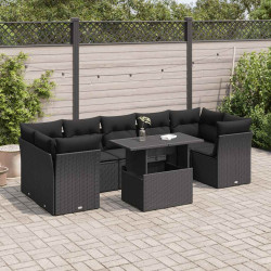8 Pcs conjunto sofás de jardim com almofadões vime PE preto