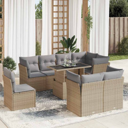 9 Pcs conjunto de sofás p/ jardim com almofadões vime PE bege