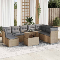 9 Pcs conjunto de sofás p/ jardim com almofadões vime PE bege