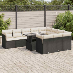 11 Pcs conjunto sofás de jardim c/ almofadões vime PE preto