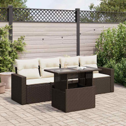 5 Pcs conjunto sofás p/ jardim c/ almofadões vime PE castanho