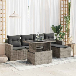 6 Pcs conjunto sofás de jardim com almofadões vime cinzento