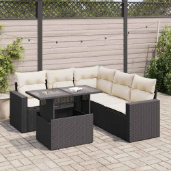 6 Pcs conjunto sofás de jardim c/ almofadões vime PE preto
