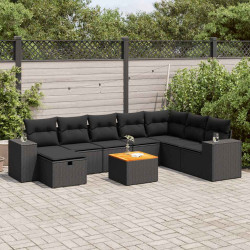 9 Pcs conjunto de sofás p/ jardim c/ almofadões vime PE preto
