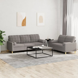 2 Pcs conjunto de sofás com almofadas tecido cinza-acastanhado