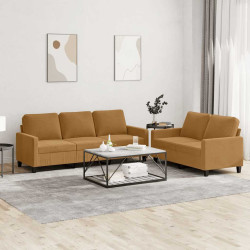2 Pcs conjunto de sofás com almofadões veludo castanho