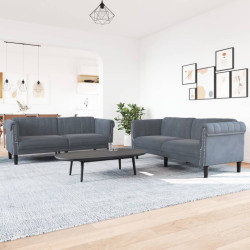 2 Pcs conjunto de sofás veludo cinzento-escuro