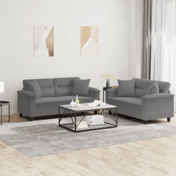 2 Pcs conjunto sofás c/ almofadas microfibra cinza-escuro