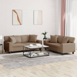 2 Pcs conjunto sofás c/ almofadas couro artificial cappuccino