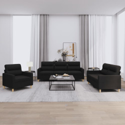 3 Pcs conjunto de sofás com almofadões tecido preto