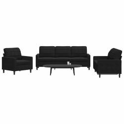 3 Pcs conjunto de sofás com almofadões veludo preto