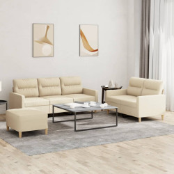 3 Pcs conjunto de sofás com almofadões tecido cor creme