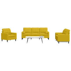 3 Pcs conjunto de sofás com almofadões e rolos veludo amarelo