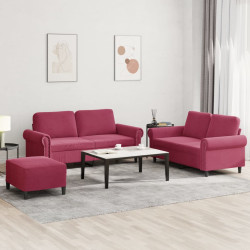 3 Pcs conjunto de sofás com almofadões veludo vermelho tinto