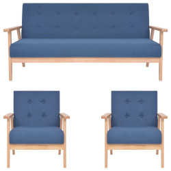 3 Pcs conjunto de sofás tecido azul