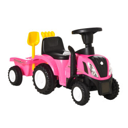 Trator para Crianças de 12-36 Meses com Reboque Removível Carro Andador com Buzina Farol Pá e Ancinho Carga 25kg 91x29x44cm Rosa