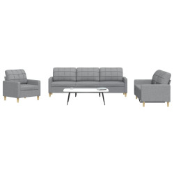 3 Pcs conjunto de sofás tecido cinzento-claro